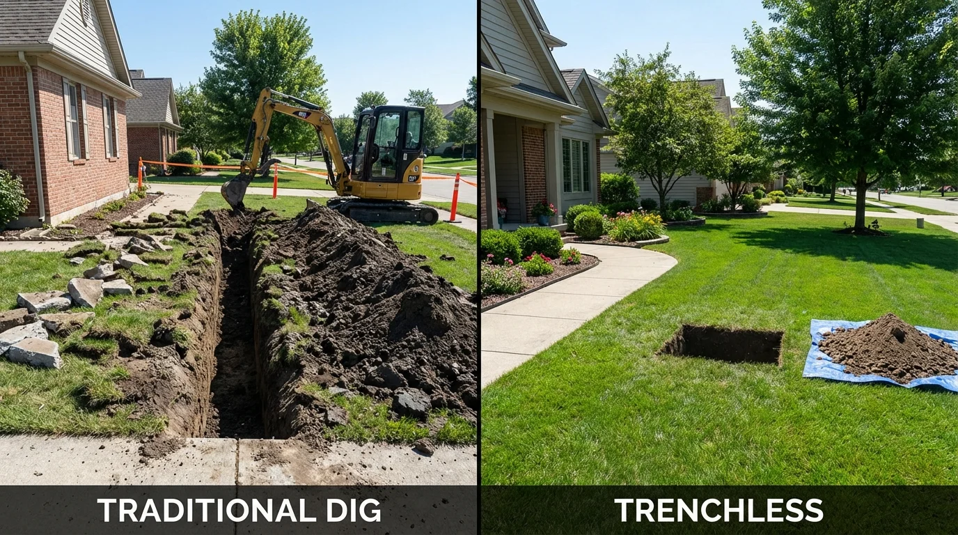 Trenchless sewer repair with minimal yard damage versus traditional excavation in Porterville, CA